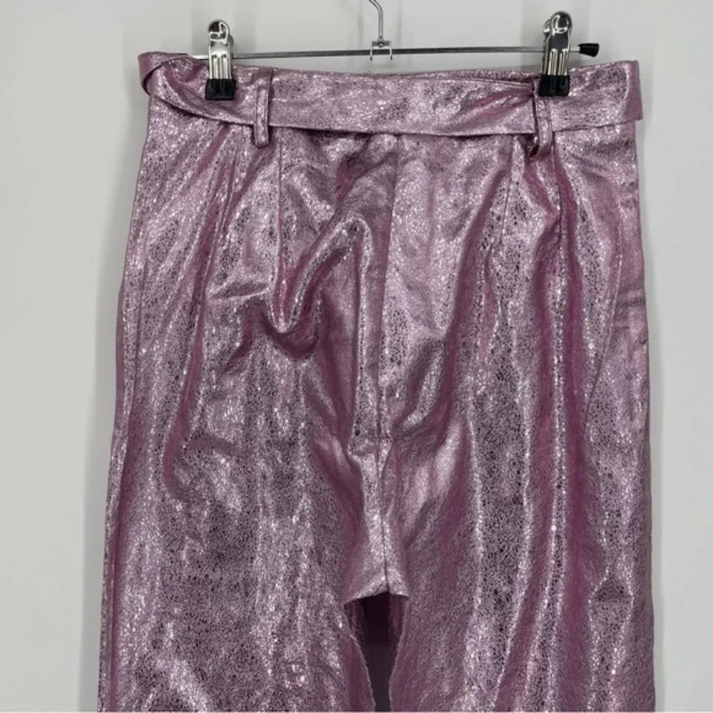 Pretty little‎ thing Pink Tie Waist Cracked Vinyl Crop Trousers
